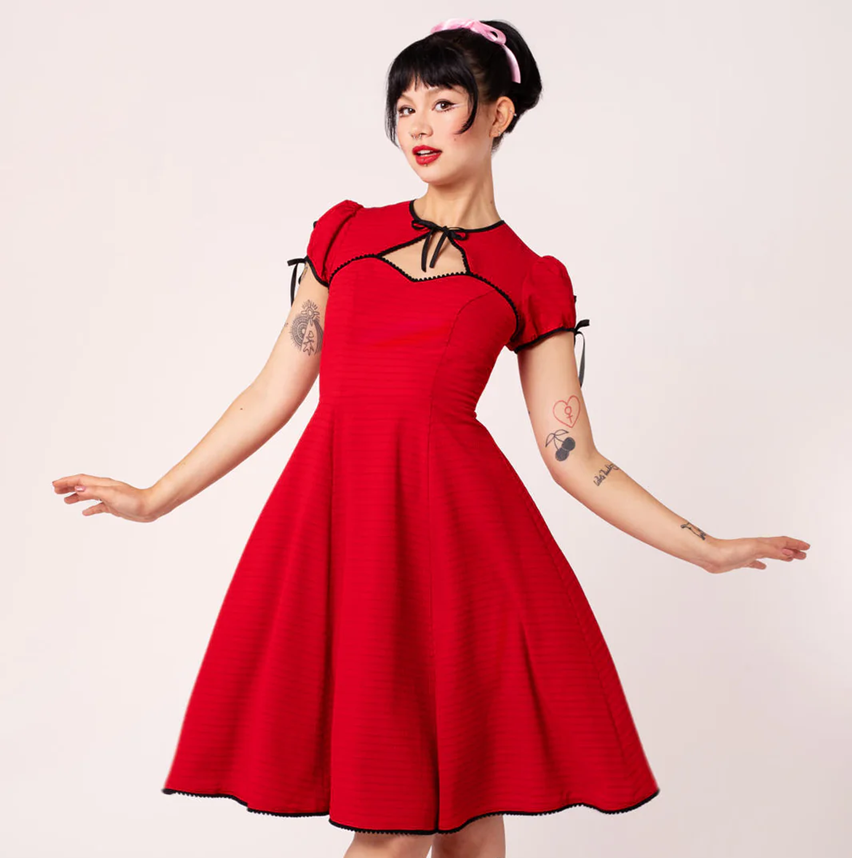 Hell Bunny retro šaty Casey - Red Velikost: 2XL (UK 18)