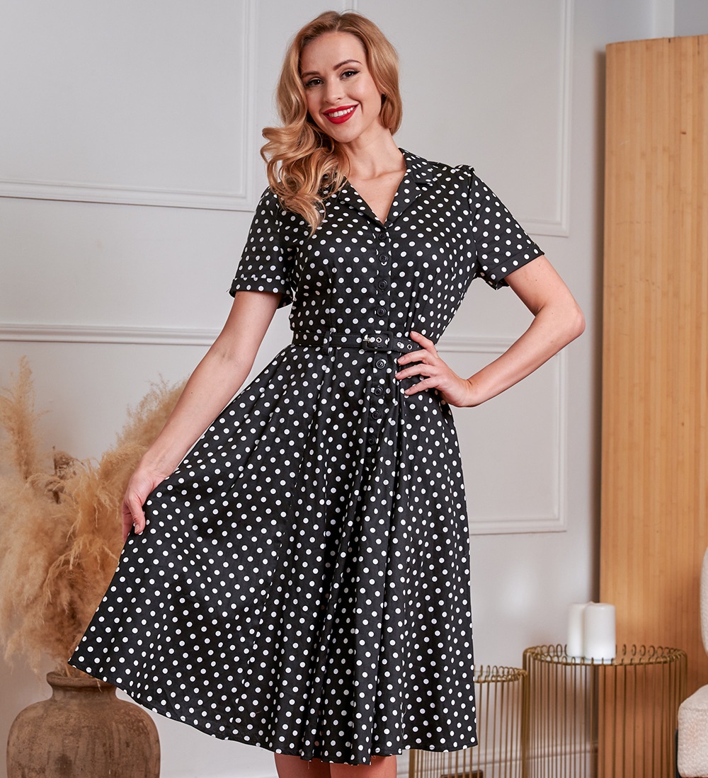 Banned Retro šaty Bella - Black Polka Dot Velikost: 4XL (UK 22)