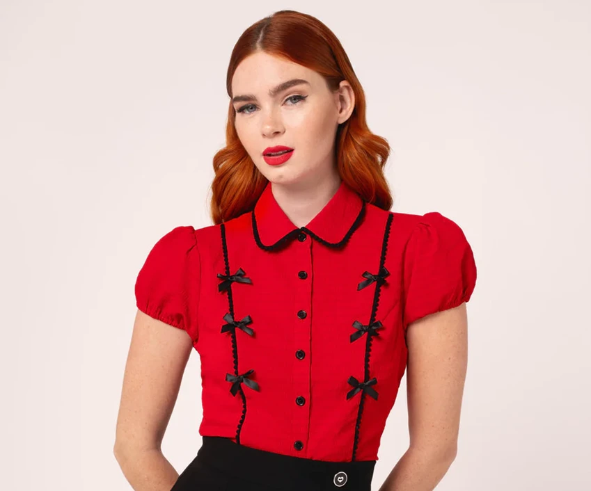 Hell Bunny halenka Casey - Red Velikost: XS (UK 8)