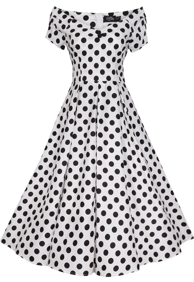 Dolly & Dotty retro šaty Lily - White Polka Velikost: XL (UK 16)