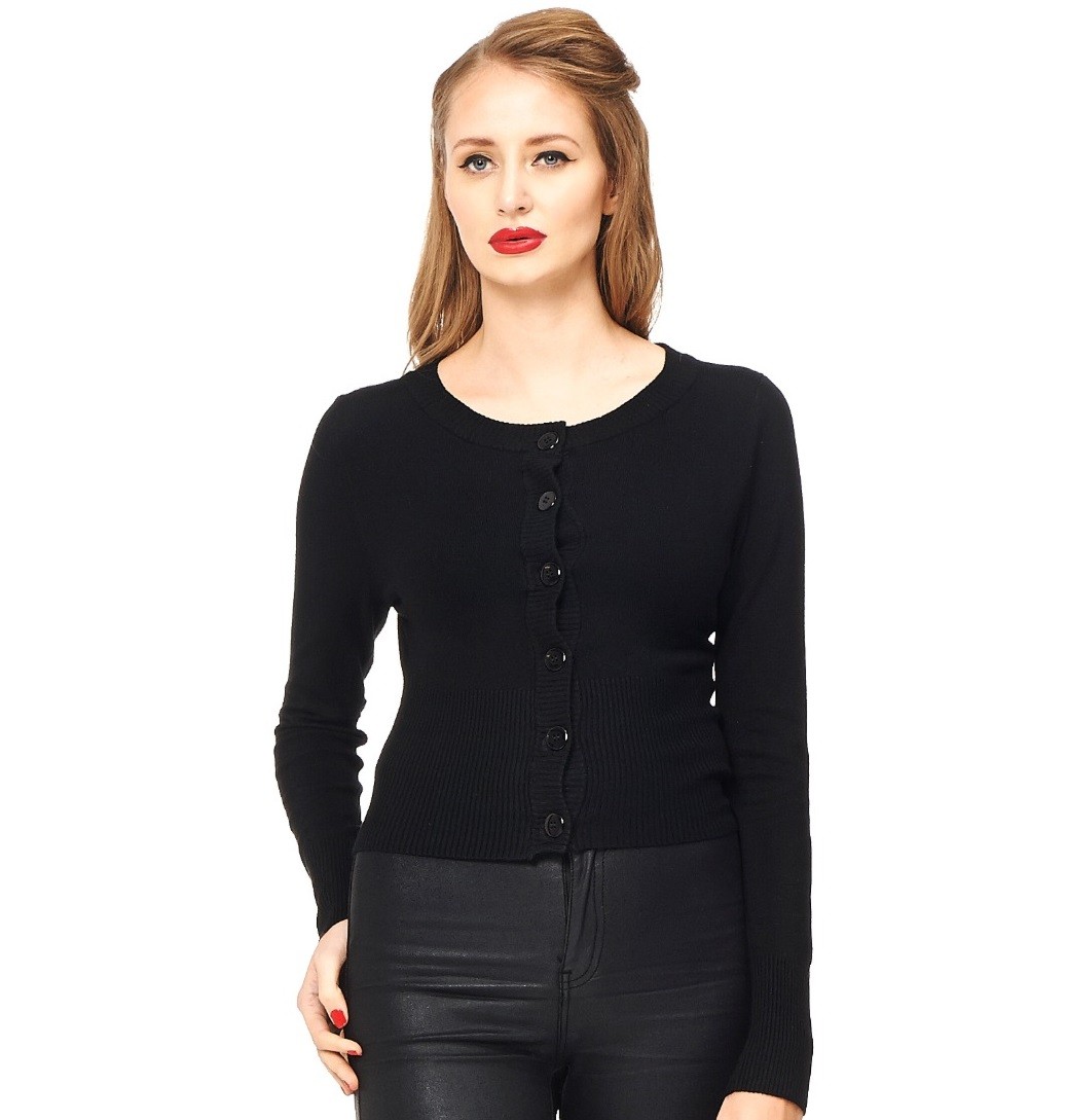 Banned Retro krátký kardigan Dolly - Black Velikost: XL (UK 16)