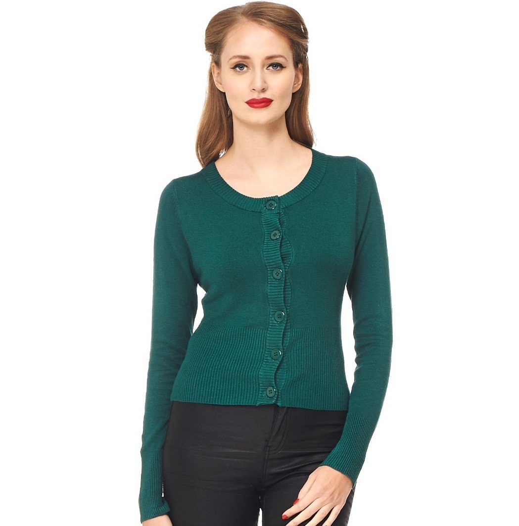 Banned Retro krátký kardigan Dolly - Forest Green Velikost: L (UK 14)