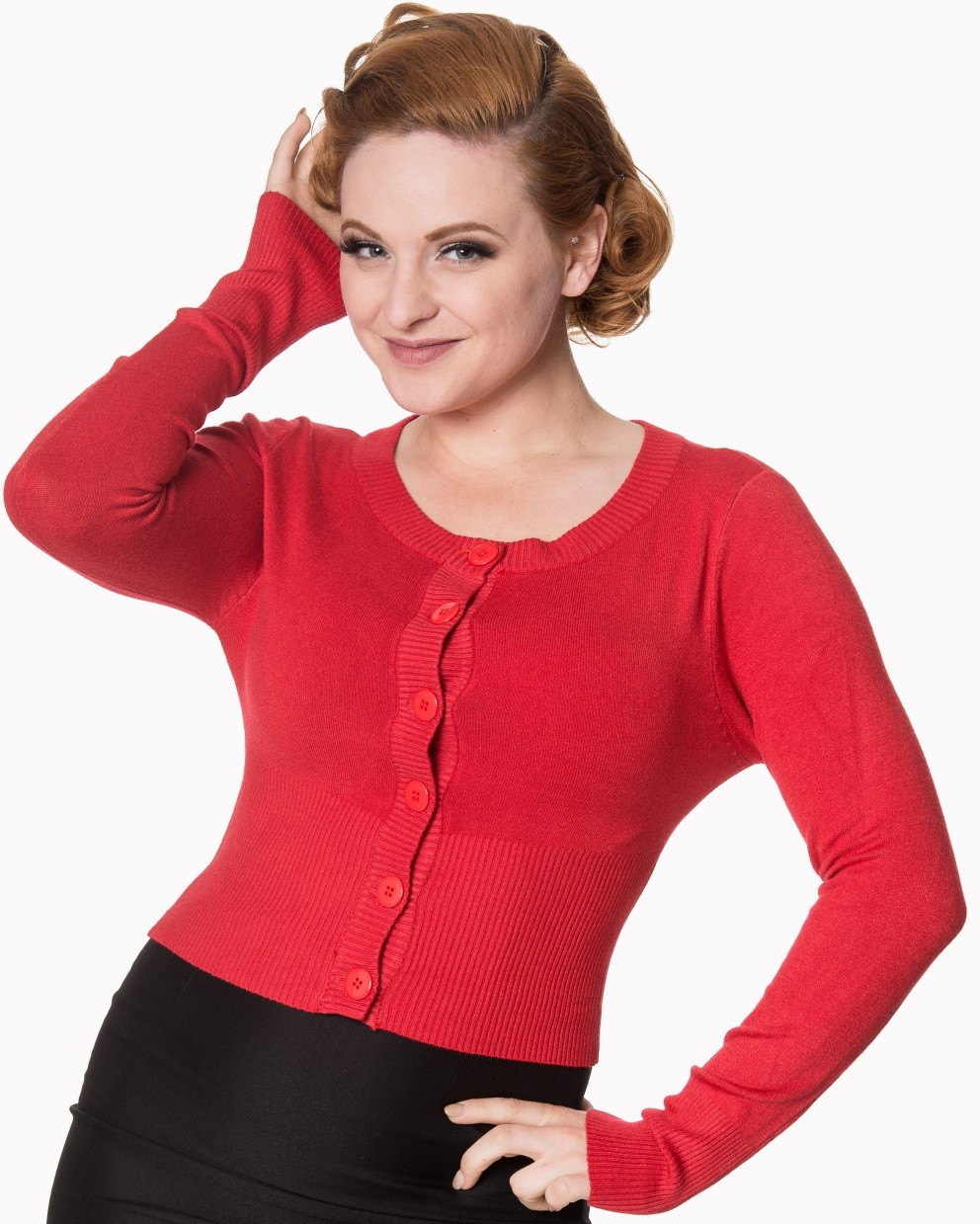 Banned Retro krátký kardigan Dolly - Red Velikost: M (UK 12)