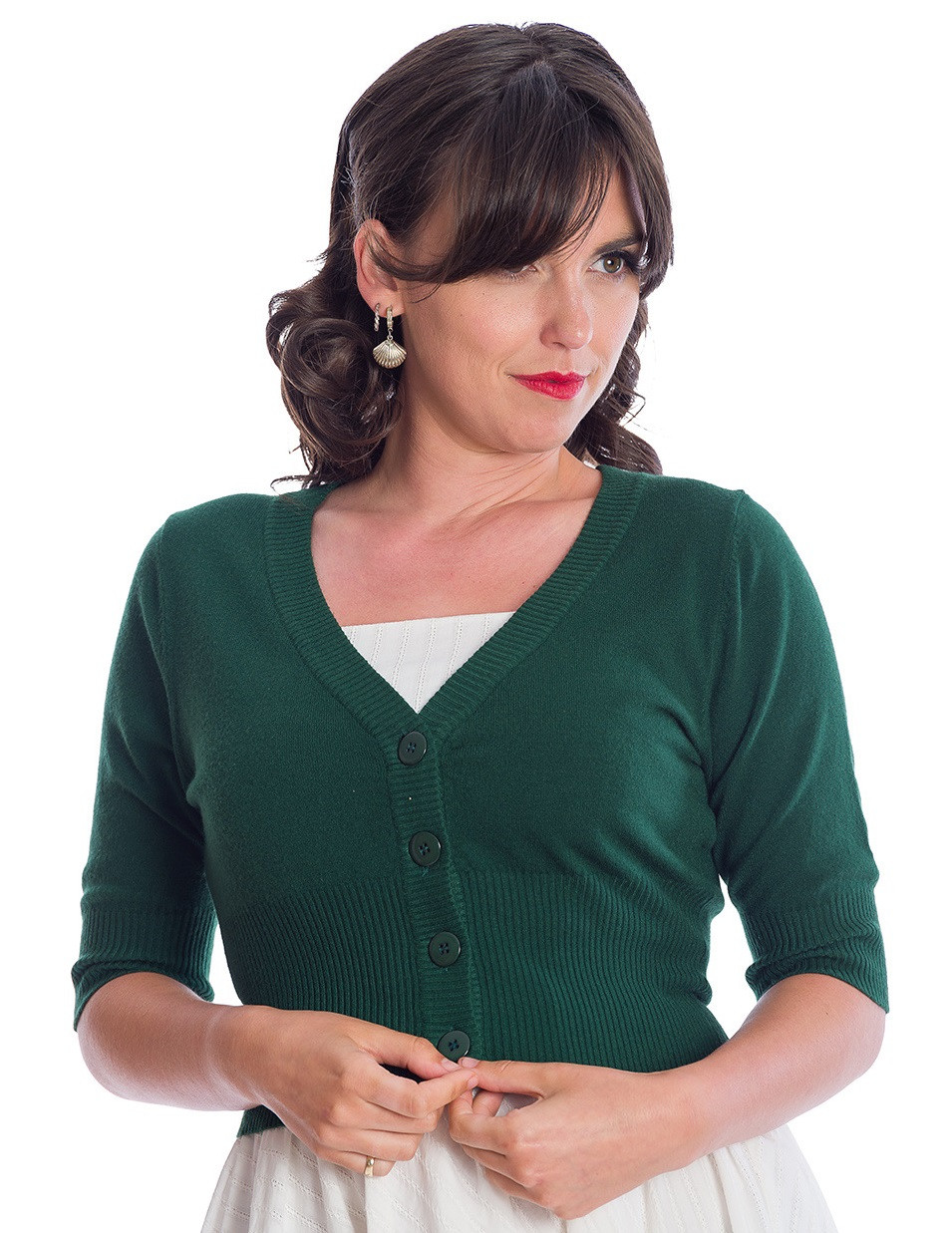 Banned Retro krátký kardigan Sweet Dreamer - Bottle Green Velikost: 2XL (UK 18)