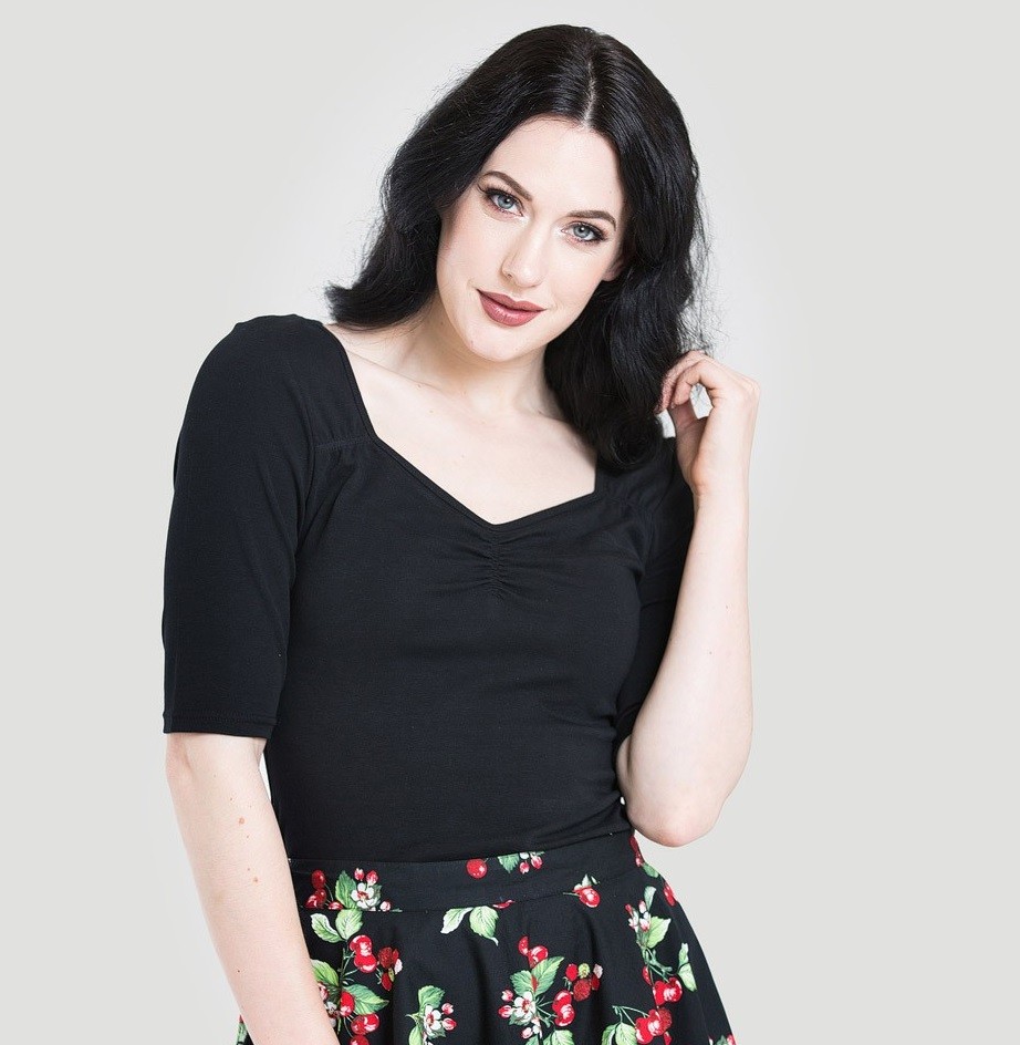 Hell Bunny retro top Philippa - Black Velikost: M (UK 12)