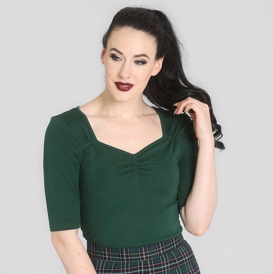 Hell Bunny retro top Philippa - Dark Green Velikost: M (UK 12)