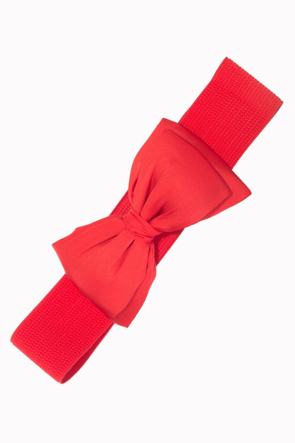 Červený elastický široký retro pásek s mašlí Bella Banned Retro Velikost: S (UK 10)