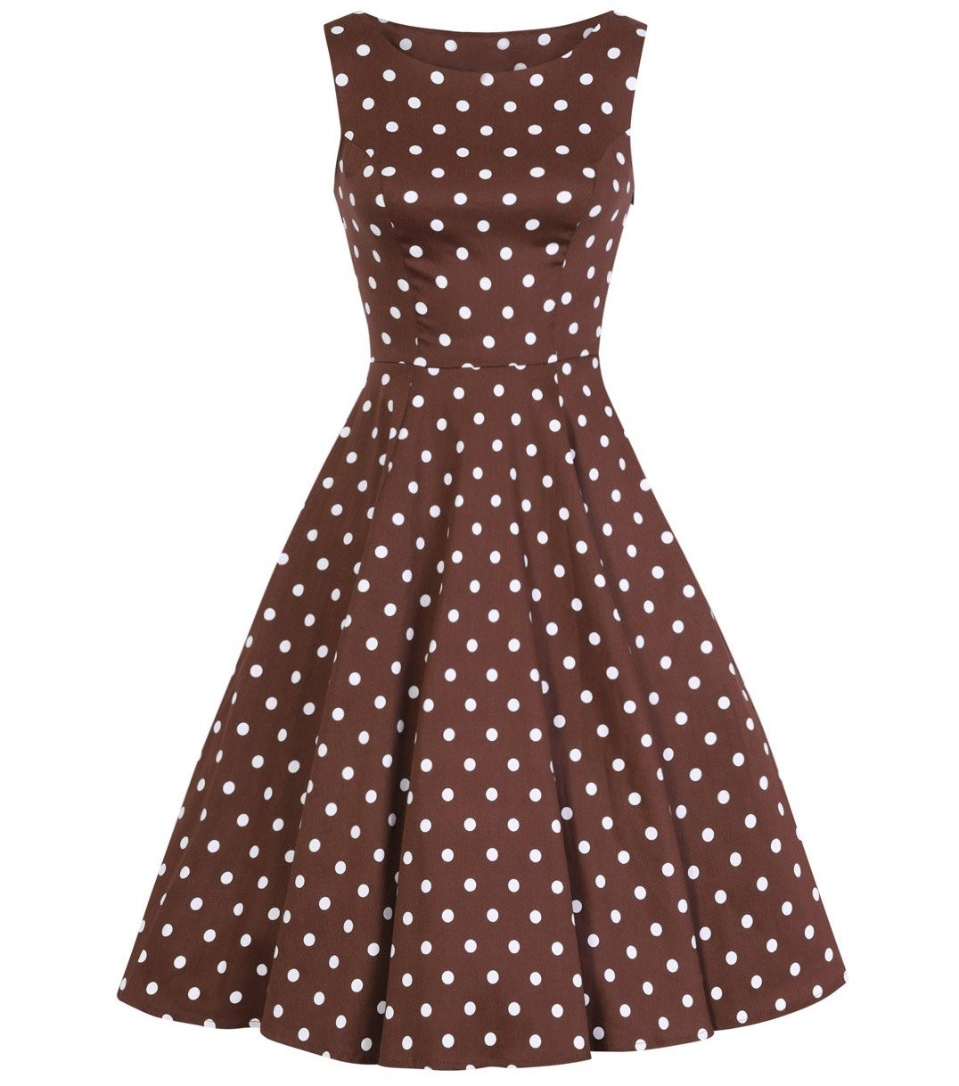 H&R London Puntíkované retro šaty Cindy - Chocolate Polka Dot Velikost: S (UK 10)
