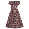 Lily Retro Off Shoulder Library Book & Owl Swing Dress 1