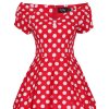Lily Off The Shoulder Polka Dot Evening Dress Red & White 3