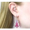 Pink Christmas Tree Silver Drop Earrings