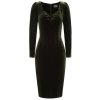 H&R London Carmen Velvet Pencil Dress - Green