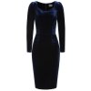 H&R London Tia Velvet Wiggle Dress - Blue