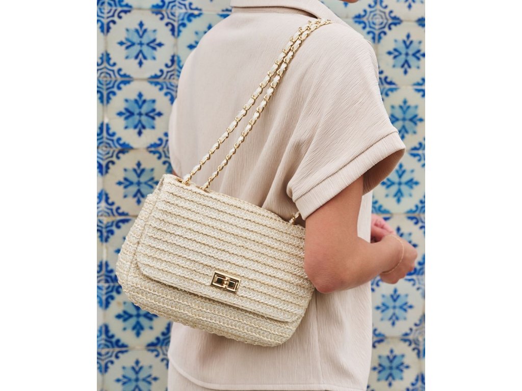 Letní kabelka s řetízkovým popruhem - přírodní béžová