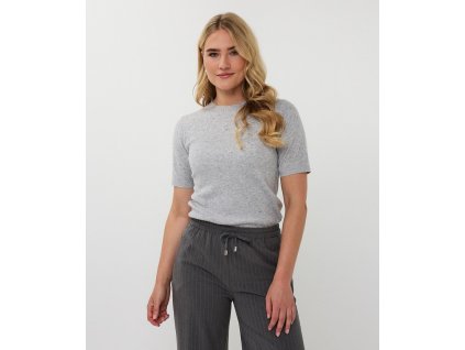 Žebrovaný top s kovovými cvočky - světle šedý