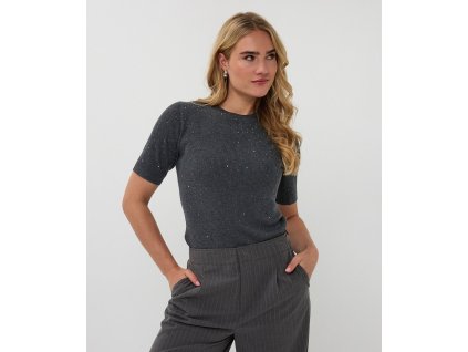 Žebrovaný top s kovovými cvočky - tmavě šedý