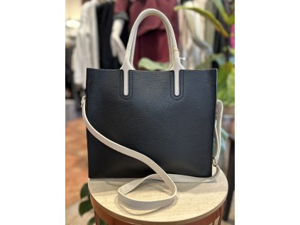 Kabelka kožená - černá se smetanovými uchy L