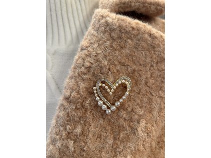 Brož dvojité srdce s perličkami