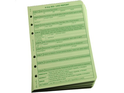 Taktický Formulář Rite in the Rain All Weather 9 Line UXO/IED Report Zelený