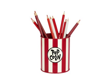 1403 - Držák na tužky, Popcorn, béžový/červený, kovový, 10x8,6x8,6