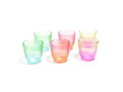 Sada 6 skleněných žebrovaných pohárů "léto" ml 295 - cm 8,5 x 8,5