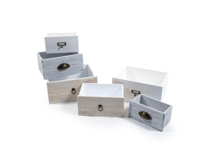 Sada 3 dřevěných krabiček s keramickými kovovými úchyty 31x23x15cm / 26x17x13cm / 21x11x11cm assorted