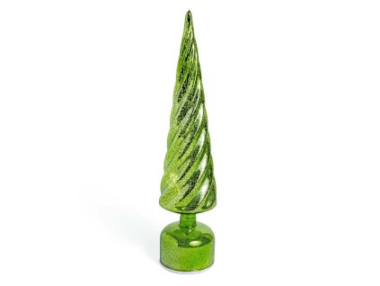 1107 - Otočný vánoční stromek ze zeleného skla se světlem, baterie 3×AA, 9×9×V.40 cm, dárkové balení