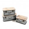 Sada 3 kovových kufrů s dřevěným víkem 46x31xh.19,5 cm / 39x26xh.17,5 cm / 32x21x15,5 cm