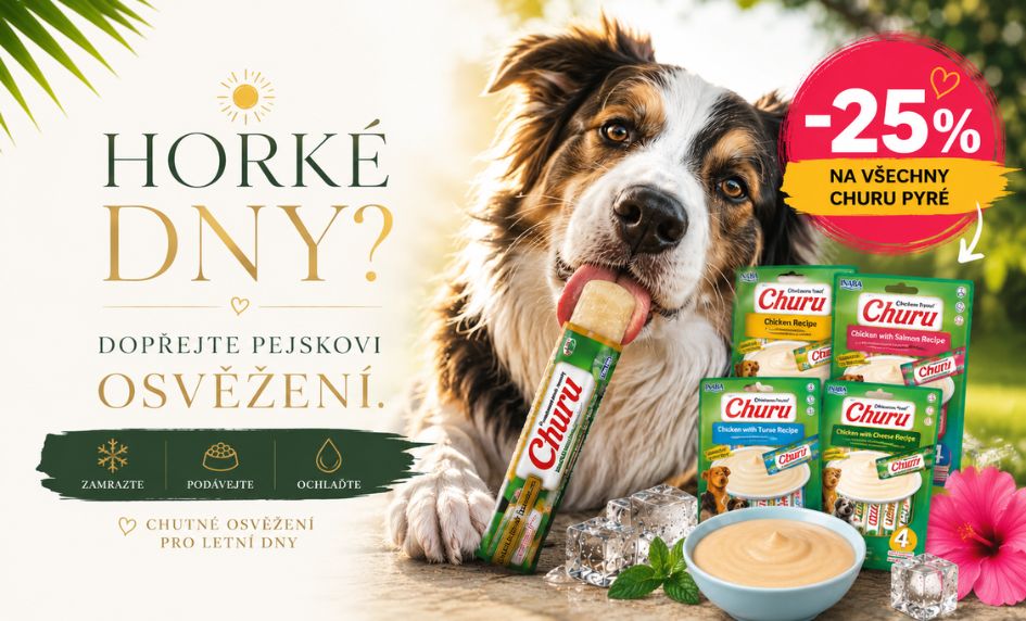 Churu pyré pro psy se slevou 25 % – letní osvěžení a podpora hydratace během horkých dnů