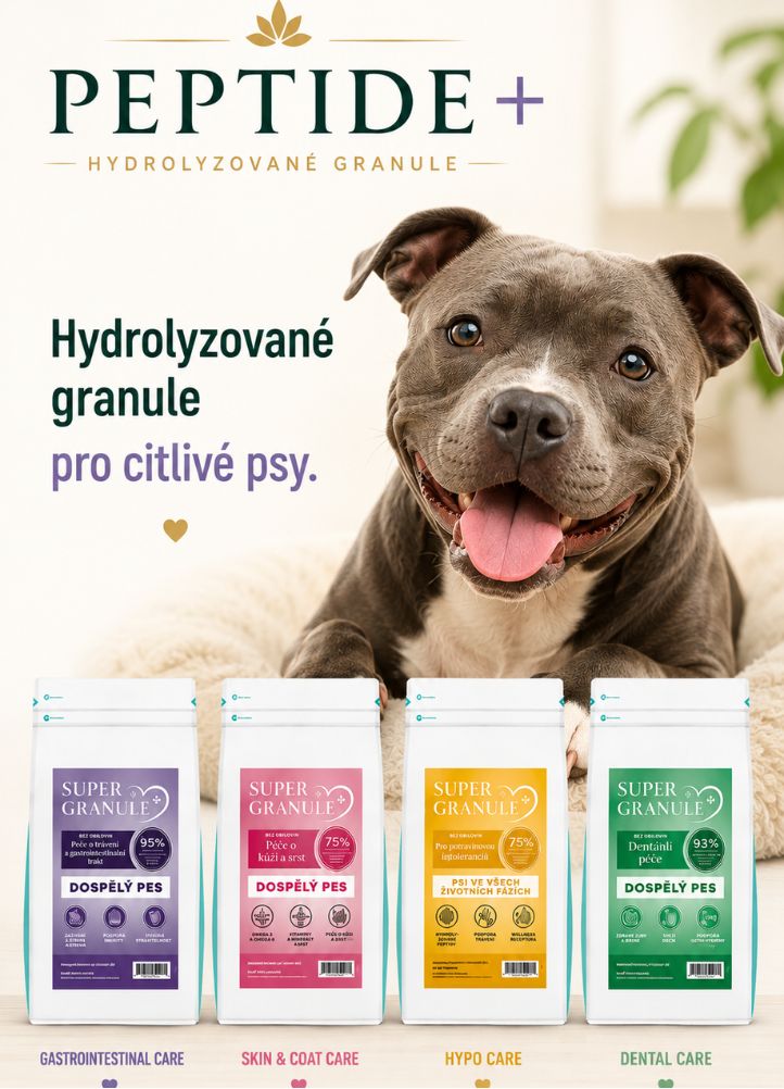 Hydrolyzované granule pro psy PEPTIDE+ pro citlivé zažívání, alergie a potravinové intolerance