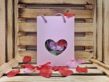 Valentýnská taška růžová, průhledné srdce