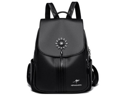 Dámský luxusní kožený batoh s ozdobnou sponou černý
