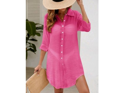 Dámské plážové košilové šaty růžové