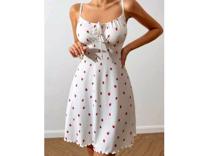 Dámská bílá noční košilka s jahodami