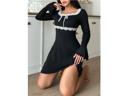 Noční košile dámská černá s krajkou