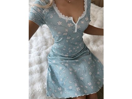 Noční košile dámská modrá s květy