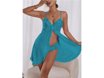 Noční košile dámská zelená krajková