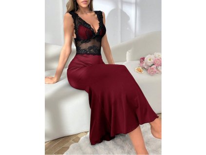 Noční košile dámská červená dlouhá s krajkou