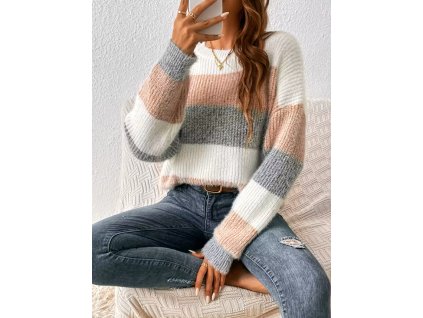 Svetr dámský růžový pruhovaný