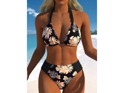 Plavky dámské černé dvoudílné s květy