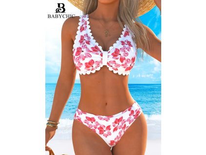 Plavky dámské růžové bílé dvoudílné