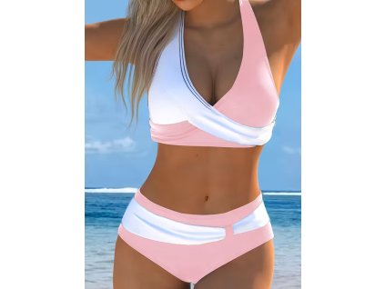 Plavky dámské růžové bílé dvoudílné