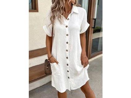 Šaty dámské bílé letní na knoflíky
