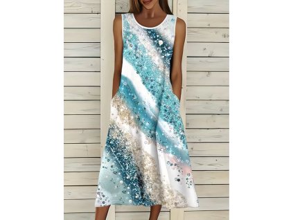 Šaty dámské bílé modré dlouhé letní