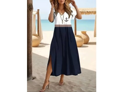 Šaty dámské bílé modré letní dlouhé