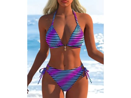 Dámské dvoudílné barevné pruhované plavky