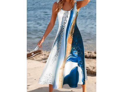 Šaty dámské modré bílé dlouhé