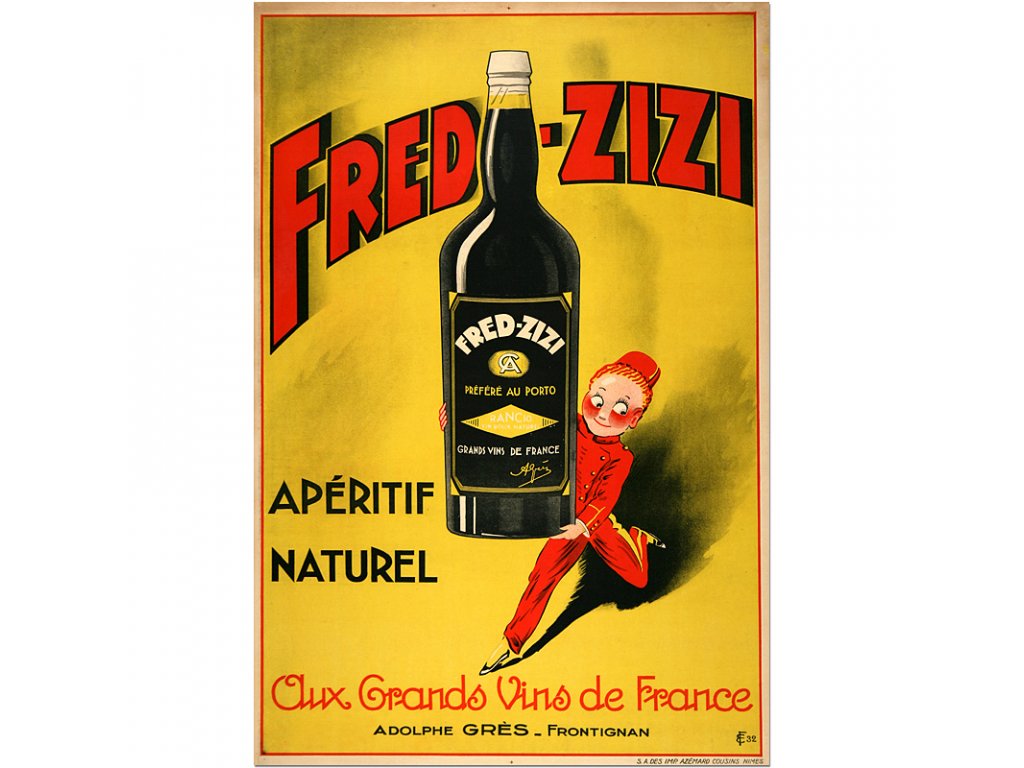 800 25x37cm Fred ziz aperitif wine french vintage poster