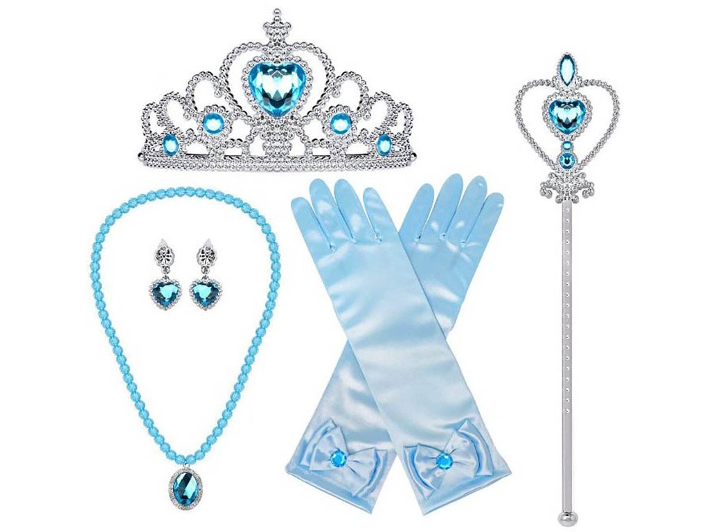 Sada Frozen Elsa 5ks čelenka, hůlka, rukavice, náušnice, náhrdelník