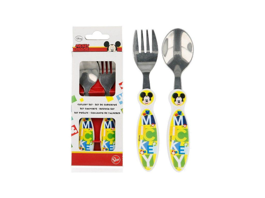 Dětský příbor Mickey Mouse Watercolors ergonomický – lžička a vidlička